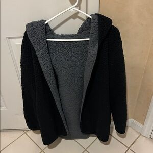 Cozy Black and Gray Sherpa Hoodie